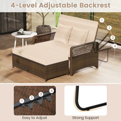 Tangkula Patio Rattan Daybed Wicker Loveseat Sofa W/ Multifunctional Ottoman 6 Tangkula Patio Rattan Daybed Wicker Loveseat Sofa W/ Multifunctional Ottoman - Image 4