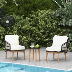 Tangkula 3 Piece Patio Chair Set Wicker Chair & Side Table Set W/ Soft Cushions & Tempered Glass Tabletop -Tangkula GUEST a6559a9c a7e5 41f1 a88f a99b275778d8