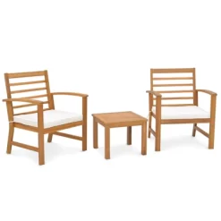 Tangkula 3PCS Furniture Set Acacia Wood Conversation Set W/ Soft Seat Cushions Outdoor White 7 Tangkula 3PCS Furniture Set Acacia Wood Conversation Set W/ Soft Seat Cushions Outdoor White -Tangkula GUEST a6740069 0447 4169 a8b0 ee993a9df194