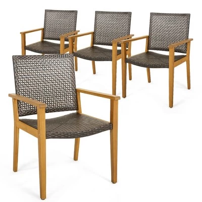 Tangkula Outdoor Rattan Chair Set Of 4 Patio PE Wicker Dining Chairs W/ Sturdy Acacia Wood Frame 11 Tangkula Outdoor Rattan Chair Set Of 4 Patio PE Wicker Dining Chairs W/ Sturdy Acacia Wood Frame - Image 9