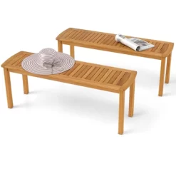 Tangkula 2 PCS 48" Outdoor Acacia Wood Bench Patio Dining Picnic Bench For Entryway Garden Poolside Balcony -Tangkula GUEST a6bbb117 df05 4b15 87a1 24a2a32a9afc