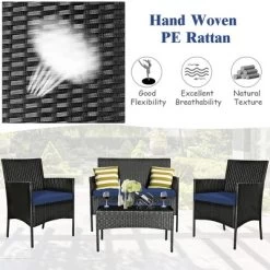 Tangkula 4PCS Outdoor Furniture Set Patio Rattan Conversation Set W/ Navy & Off White Cushion 10 Tangkula 4PCS Outdoor Furniture Set Patio Rattan Conversation Set W/ Navy & Off White Cushion -Tangkula GUEST a71d55bd 845b 469b a605 6e1ca8c2d039
