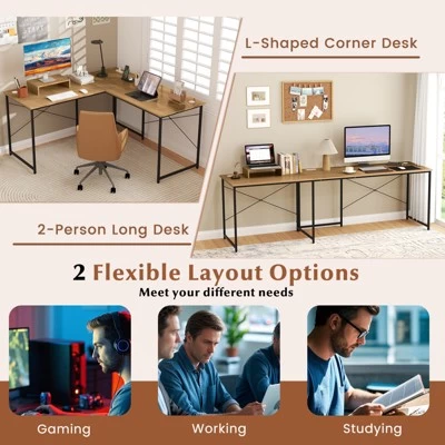 Tangkula L-Shaped Computer Desk With Power Outlets 95” Long 2-Person Desk With Monitor Shelf Modern Corner Desk Gaming Table With USB Ports Natural 7 Tangkula L-Shaped Computer Desk With Power Outlets 95” Long 2-Person Desk With Monitor Shelf Modern Corner Desk Gaming Table With USB Ports Natural - Image 6