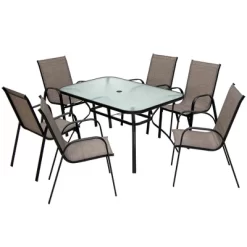 Tangkula 7PCS Patio Dining Furniture Set W/ 6 Stackable Armchairs & Umbrella Hole -Tangkula GUEST a77a4b37 0edd 4be6 b76d fef3f8c8fcf9