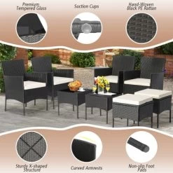 Tangkula 8PCS Outdoor Conversation Furniture Set Patio PE Rattan Sofa Set W/ Tables & Ottoman -Tangkula GUEST a7da9f86 d3f9 41b2 953f 972f001d20aa
