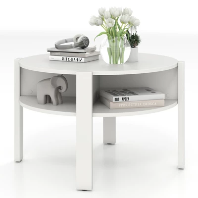 Tangkula Round Coffee Table With 4 Side Compartments 2-Tier Circle Coffee Table 11 Tangkula Round Coffee Table With 4 Side Compartments 2-Tier Circle Coffee Table - Image 9
