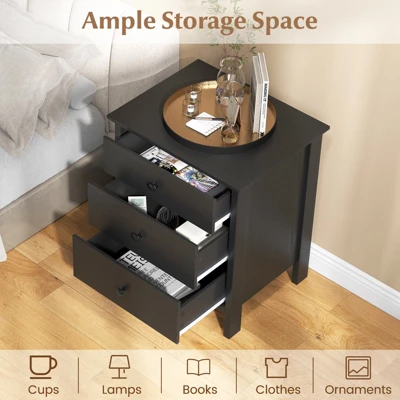 Tangkula 3-Drawer Modern Nightstand Bedside Table Wooden End Table White/Black 9 Tangkula 3-Drawer Modern Nightstand Bedside Table Wooden End Table White/Black - Image 7