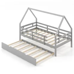 Tangkula Twin Size House Bed W/ Trundle Wooden Kids Bed W/ Safety Rails & Decorable Roof 22 Tangkula Twin Size House Bed W/ Trundle Wooden Kids Bed W/ Safety Rails & Decorable Roof -Tangkula GUEST a87d4e0c faf4 4f27 b9fb 105d5aaa3fe7