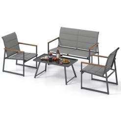 Tangkula 4 Piece Patio Furniture Set Outdoor Metal Conversation Set W/ Padded Fabric Seat -Tangkula GUEST a88147ff 3da2 4b0b 839a 171181caa221