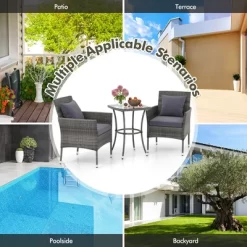 Tangkula 3-Piece Patio Furniture Set PE Wicker Conversation Bistro Set W/ A Tempered Glass Table -Tangkula GUEST a8d2f924 8872 414b 94e7 31a3813d984d