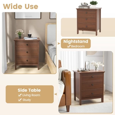 Tangkula 3-Drawer Nightstand Wooden Bedside Table Modern Side End Table Walnut 6 Tangkula 3-Drawer Nightstand Wooden Bedside Table Modern Side End Table Walnut - Image 5