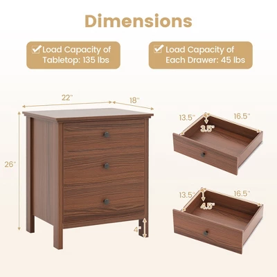 Tangkula 3-Drawer Nightstand Wooden Bedside Table Modern Side End Table Walnut 9 Tangkula 3-Drawer Nightstand Wooden Bedside Table Modern Side End Table Walnut - Image 8