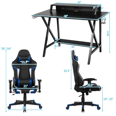 Tangkula Gaming Desk& Massage Gaming Chair Set Gamer Workstation With Headphone Hook 4 Tangkula Gaming Desk& Massage Gaming Chair Set Gamer Workstation With Headphone Hook - Image 2