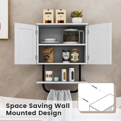 Tangkula Bathroom Wall Cabinet Medicine Storage Cabinet W/ Open Shelf & Towel Bar 7 Tangkula Bathroom Wall Cabinet Medicine Storage Cabinet W/ Open Shelf & Towel Bar - Image 5