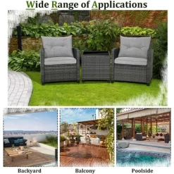 Tangkula 3PCS Patio Rattan Sofa Set Outdoor Wicker Conversation Set Glass Tabletop W/ Grey Cushion 18 Tangkula 3PCS Patio Rattan Sofa Set Outdoor Wicker Conversation Set Glass Tabletop W/ Grey Cushion -Tangkula GUEST a9652fd0 95ed 489d 9609 b230fcea2381
