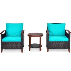 Tangkula 3-Piece Patio Rattan Bistro Set Acacia Wood Frame Sofa And Side Table 23 Tangkula 3-Piece Patio Rattan Bistro Set Acacia Wood Frame Sofa And Side Table -Tangkula GUEST a96fa3c3 fff4 448c a435 e788d6d03655