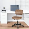 Tangkula Leisure Office Chair Mid-back Swivel Task Chair PU Leather Adjustable Armless Chair Retro Design Black / Brown