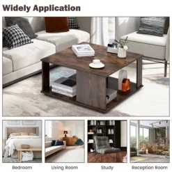Tangkula 2-Tier Square Coffee Table W/ Storage Industrial Center Table For Living Room -Tangkula GUEST a9f720f5 4a27 4743 8ee6 b49627da9dc6
