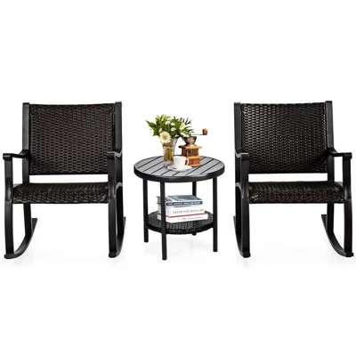 Tangkula 3-Piece Wicker Rocking Bistro Set Outdoor Conversation Set With Coffee Table 9 Tangkula 3-Piece Wicker Rocking Bistro Set Outdoor Conversation Set With Coffee Table - Image 7