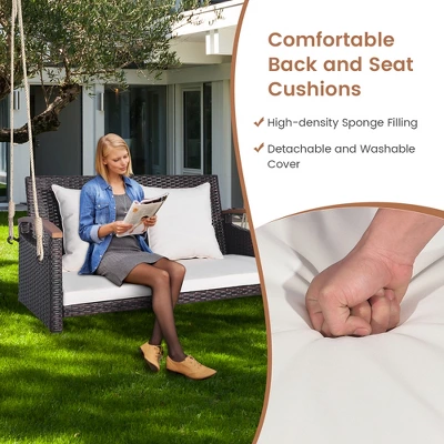 Tangkula 2-seater Hanging Swing Porch Swing PE Wicker Swing Outdoor Hanging Swing Garden Poolside 6 Tangkula 2-seater Hanging Swing Porch Swing PE Wicker Swing Outdoor Hanging Swing Garden Poolside - Image 4