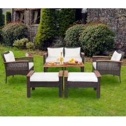 Tangkula 7PCS Patio Rattan Sofa Set Outdoor Wicker Conversation Set W/ Coffee Tables -Tangkula GUEST aa13c6fb 0754 4e5f b7e1 a973970e853b
