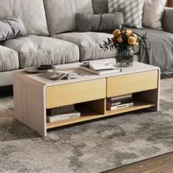 Tangkula Home Coffee Table W/ 2 Drawers & 2 Storage Shelf Rectangle Table Cocktail Table -Tangkula GUEST aa253f50 e304 4606 8c33 a14712c7d28e