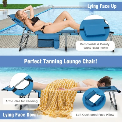 Tangkula Folding Chaise Lounge Chair Sunbathing Recliner W/ Face Hole & Removable Pillow 9 Tangkula Folding Chaise Lounge Chair Sunbathing Recliner W/ Face Hole & Removable Pillow - Image 7