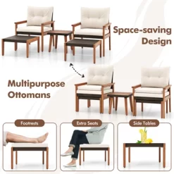 Tangkula 5 Pieces PE Rattan Patio Conversation Set Wicker Chairs With Square Coffee Table Ottomans & Soft Cushions -Tangkula GUEST aa787601 0a65 4303 898a f9634429a63e