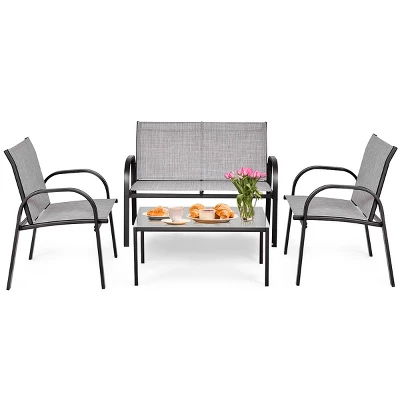 Tangkula 4PCS Chairs Set Coffee Table Patio Garden Modern Furniture Brand New 4 Tangkula 4PCS Chairs Set Coffee Table Patio Garden Modern Furniture Brand New - Image 2