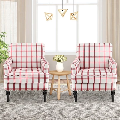 Tangkula Modern Accent Armchair Upholstered Single Sofa Chair W/ Rubber Wood Legs Red Checkerboard 3 Tangkula Modern Accent Armchair Upholstered Single Sofa Chair W/ Rubber Wood Legs Red Checkerboard