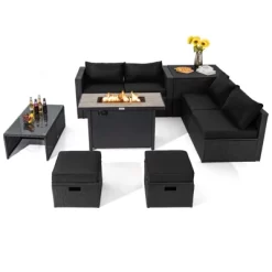 Tangkula 9 PCS Outdoor PE Rattan Wicker Sectional Sofa With 42" 60,000 BTU Gas Fire Pit Table Space-Saving Conversation Set With Storage Box Black 21 Tangkula 9 PCS Outdoor PE Rattan Wicker Sectional Sofa With 42" 60,000 BTU Gas Fire Pit Table Space-Saving Conversation Set With Storage Box Black -Tangkula GUEST aaa366ad 458a 42b3 9e8f 8141d2e2e34e