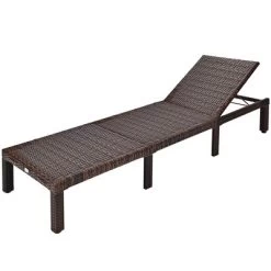 Tangkula Patio Rattan Chaise Lounge Chair Recliner Outdoor W/ 6 Positions Cushion