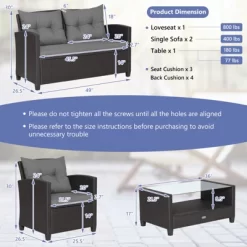 Tangkula Set Of 8 Outdoor Rattan Furniture Set PE Wicker Sectional Sofa With Loveseat Chair & Glass Table Patio Cushioned Conversation Sets Gray 14 Tangkula Set Of 8 Outdoor Rattan Furniture Set PE Wicker Sectional Sofa With Loveseat Chair & Glass Table Patio Cushioned Conversation Sets Gray -Tangkula GUEST aae8ec87 92af 400f ab0f 685107114bd5