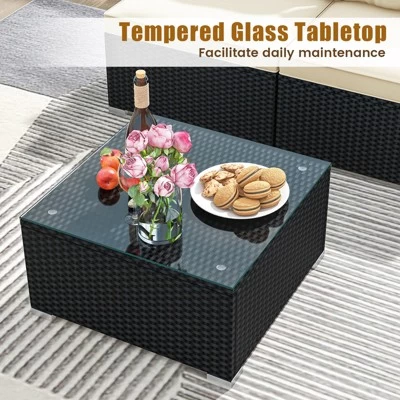 Tangkula 5 Pieces Outdoor Patio Furniture Set Sectional PE Rattan Sofa Set With Cushions And Tempered Glass Coffee Table 7 Tangkula 5 Pieces Outdoor Patio Furniture Set Sectional PE Rattan Sofa Set With Cushions And Tempered Glass Coffee Table - Image 5