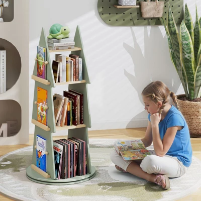 Tangkula Kids Rotating Bookshelf 4 Tier Tree Shape Revolving Bookcase 360°Display Rack 3 Tangkula Kids Rotating Bookshelf 4 Tier Tree Shape Revolving Bookcase 360°Display Rack