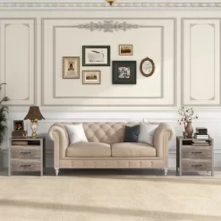 Tangkula 2 PCS Nightstand W/ 2 Drawers Farmhouse Bed Side Table W/ Open Storage Shelf