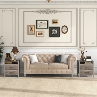 Tangkula 2 PCS Nightstand W/ 2 Drawers Farmhouse Bed Side Table W/ Open Storage Shelf 3 Tangkula 2 PCS Nightstand W/ 2 Drawers Farmhouse Bed Side Table W/ Open Storage Shelf