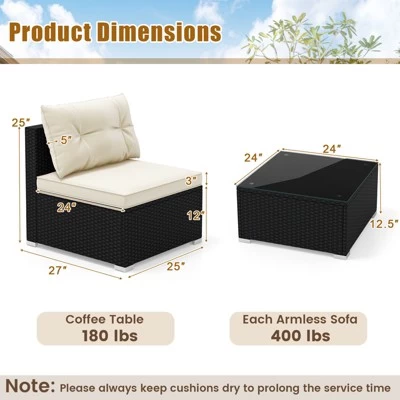 Tangkula 5 Pieces Outdoor Patio Furniture Set Sectional PE Rattan Sofa Set With Cushions And Tempered Glass Coffee Table 10 Tangkula 5 Pieces Outdoor Patio Furniture Set Sectional PE Rattan Sofa Set With Cushions And Tempered Glass Coffee Table - Image 8