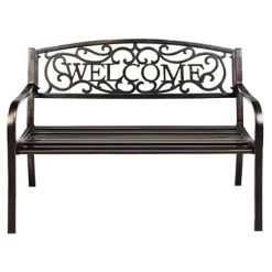 Tangkula Antique Metal Garden Bench Patio Park Outdoor W/ Armrest Welcome Pattern -Tangkula GUEST ab4754dd 710b 4246 93ec 26c8d8adf007