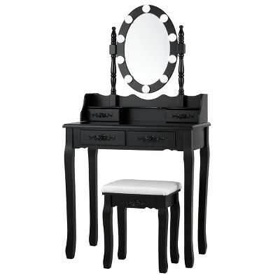 Tangkula Make-Up Vanity Table Dresser Set W/LED Light, Black Brown White 11 Tangkula Make-Up Vanity Table Dresser Set W/LED Light, Black Brown White - Image 9