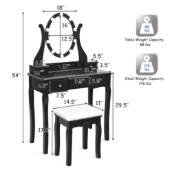 Tangkula Vanity Table Makeup Dresser Desk W/LED Light Drawers & Stool Black/Brown/White -Tangkula GUEST ab6bd947 d0cc 4cad a6fd 71d0394953d9