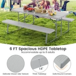 Tangkula Folding Picnic Table W/ 2 Benches 6 FT Camping Table Set W/ All-Weather HDPE Tabletop Grey 15 Tangkula Folding Picnic Table W/ 2 Benches 6 FT Camping Table Set W/ All-Weather HDPE Tabletop Grey -Tangkula GUEST ab8968ed e854 468e a7fe 0a0adc0849bd
