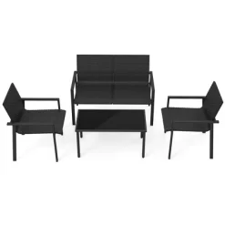 Tangkula 4 PCS Patio Furniture Set Heavy Duty Galvanized Metal Frame Wicker Table Black -Tangkula GUEST ab961927 79a8 4266 94dc e810600d5fb6