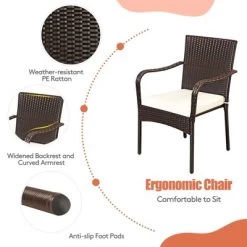 Tangkula 4 PCS Stackable Rattan Chairs Outdoor Dining Chairs W/Cushion For Porch Yard Garden -Tangkula GUEST abb05032 b40a 4b7d ad75 9359edf92340