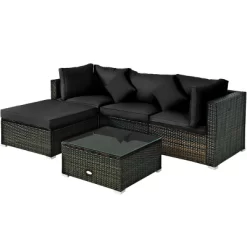 Tangkula 5-Piece Outdoor Patio Sectional Rattan Wicker Sofa Set W/ Cushion -Tangkula GUEST abbebb13 8d19 4f3a a1bd d7b528095308