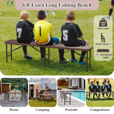 Tangkula 2PCS 6 Ft Plastic Folding Bench Portable Fold-in-Half Seat W/ 1320 LBS Capacity Coffee 6 Tangkula 2PCS 6 Ft Plastic Folding Bench Portable Fold-in-Half Seat W/ 1320 LBS Capacity Coffee - Image 4