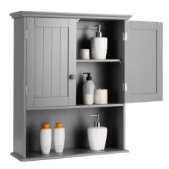 Tangkula Wall Mounted Bathroom Cabinet Medicine Cabinet Storage Organizer With 2 Doors & Adjustable Shelf Grey/White -Tangkula GUEST ac242059 0e57 4ae3 9ed7 ddeaf5e0ea82