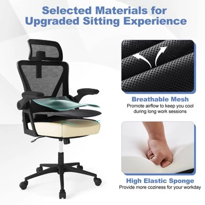 Tangkula Ergonomic Mesh Office Chair W/ Lumbar Support 2D Headrest Flip-up Padded Arms 6 Tangkula Ergonomic Mesh Office Chair W/ Lumbar Support 2D Headrest Flip-up Padded Arms - Image 4