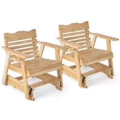Tangkula 1PC/2PCS Outdoor Fir Wood Rocking Chair Outdoor Glider Chair With Rotatable Hidden Cup Holder And Curved Seat -Tangkula GUEST ac517af9 7f61 494f 9d22 665619c5041f