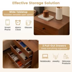 Tangkula 3-Drawer Nightstand Wooden Bedside Table Modern Side End Table Walnut 12 Tangkula 3-Drawer Nightstand Wooden Bedside Table Modern Side End Table Walnut -Tangkula GUEST ac8bbbd2 dd87 4699 b289 9223cf184945